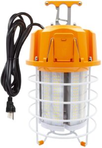 lb74101 100w led temporary work light 5000k 12500lm outdoor corded portable lights with stainless steel guard & hook for mine wharf job site lighting,ip65 dust waterproof,plug-n-play