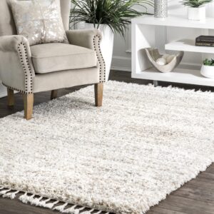 nuloom brooke shag tasseled area rug - 8 square shag area rug casual ivory rugs for living room bedroom dining room nursery
