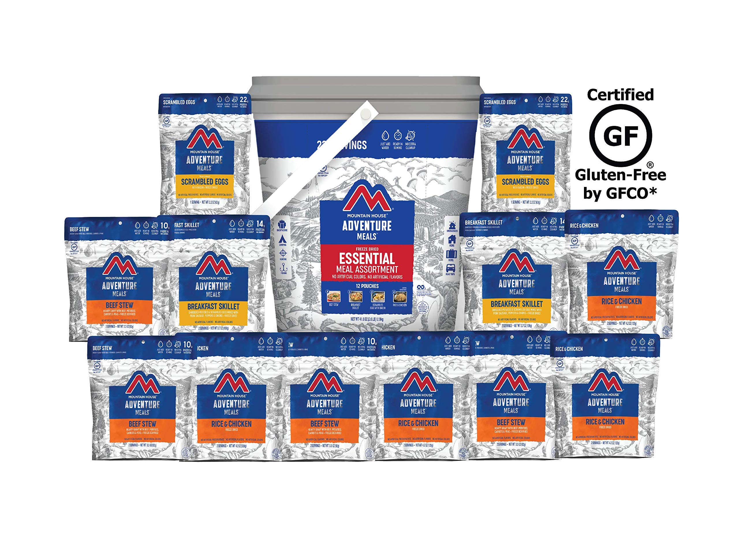 Mountain House Essential Bucket | Freeze Dried Backpacking & Camping Food | 22 Servings | Gluten-Free