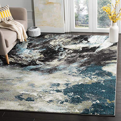 SAFAVIEH Glacier Collection Area Rug - 9' x 12', Navy & Green, Modern Abstract Design, Non-Shedding & Easy Care, Ideal for High Traffic Areas in Living Room, Bedroom (GLA123M)