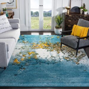safavieh glacier collection 8' x 10' blue/gold gla125m modern abstract non-shedding living room bedroom dining home office area rug