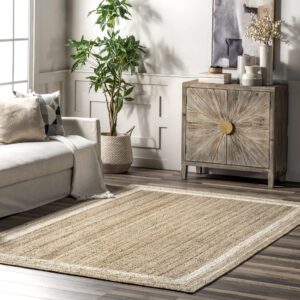 nuloom rikki coastal braided jute area rug, 6' square, off-white