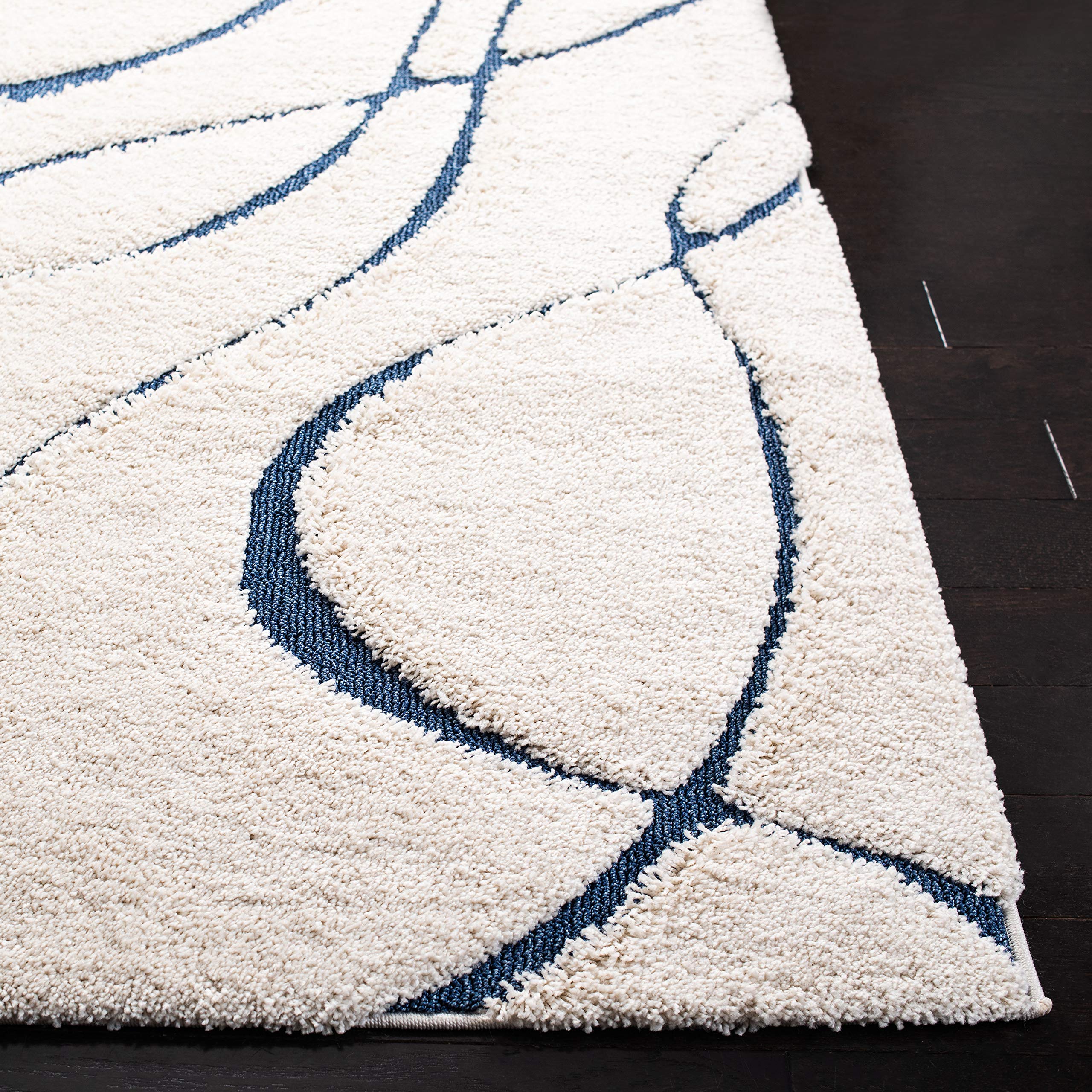 SAFAVIEH Florida Shag Collection Area Rug - 9'6" x 13', Cream & Blue, Non-Shedding & Easy Care, 1.2-inch Thick Ideal for High Traffic Areas in Living Room, Bedroom (SG471-1165)