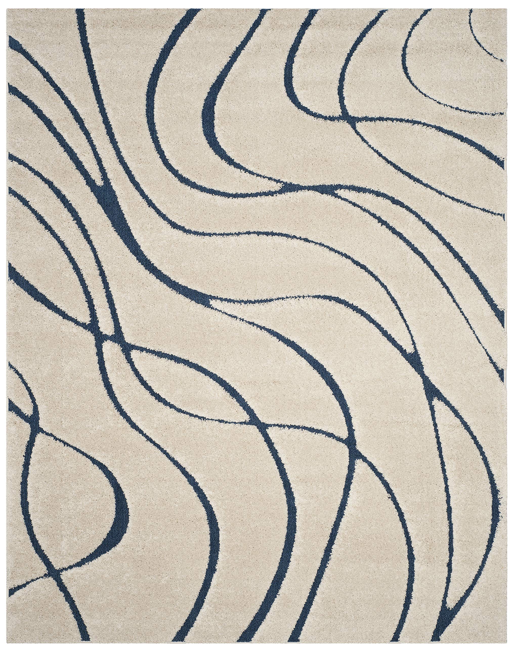 SAFAVIEH Florida Shag Collection Area Rug - 9'6" x 13', Cream & Blue, Non-Shedding & Easy Care, 1.2-inch Thick Ideal for High Traffic Areas in Living Room, Bedroom (SG471-1165)