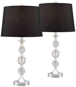 regency hill gustavo modern glam table lamps 25.5" high set of 2 with table top dimmers silver crystal black tapered drum shade for living room bedroom house bedside nightstand home office