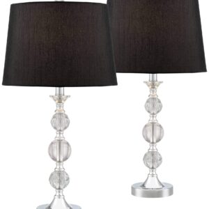 Regency Hill Gustavo Modern Glam Table Lamps 25.5" High Set of 2 with Table Top Dimmers Silver Crystal Black Tapered Drum Shade for Living Room Bedroom House Bedside Nightstand Home Office