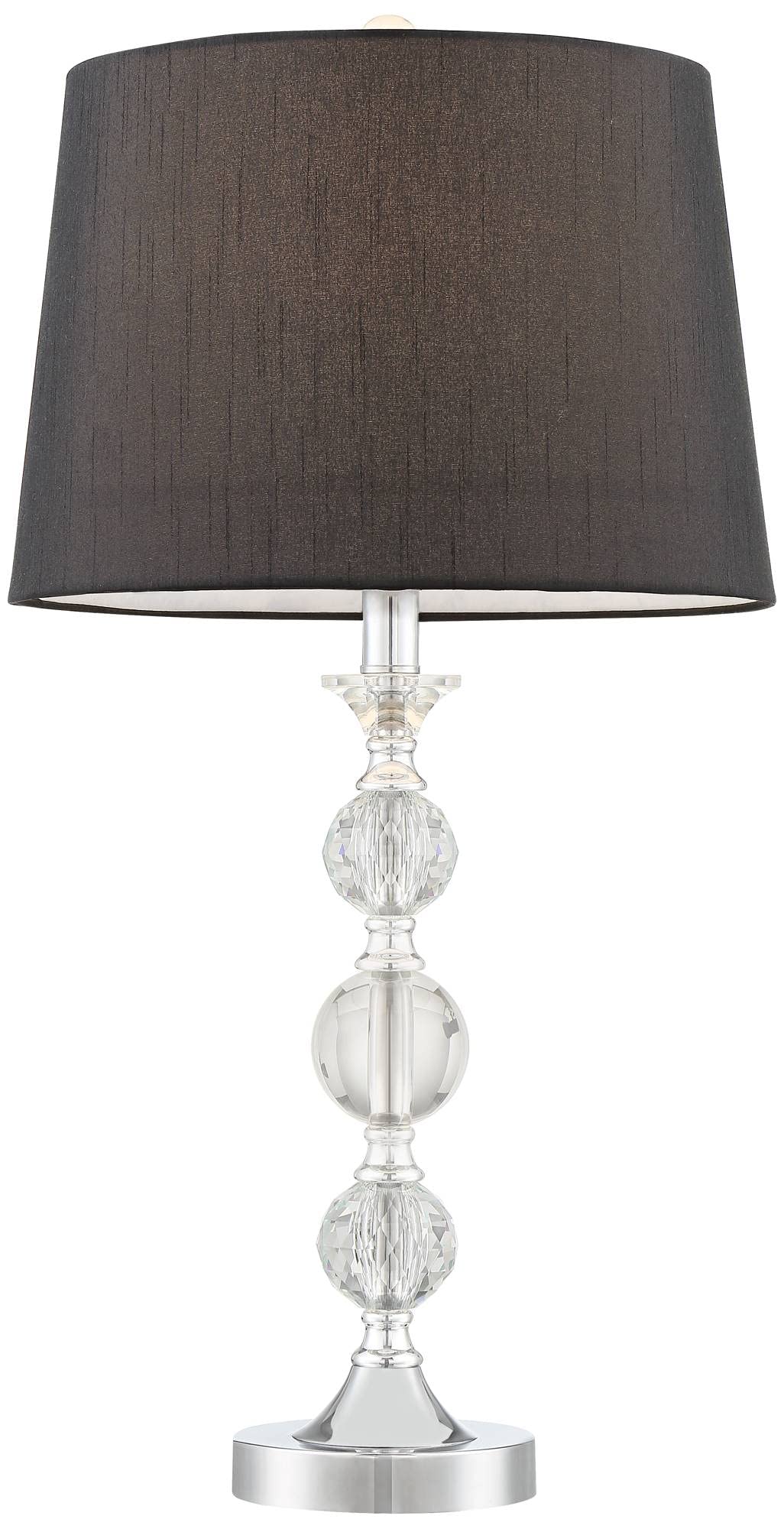 Regency Hill Gustavo Modern Glam Table Lamps 25.5" High Set of 2 with Table Top Dimmers Silver Crystal Black Tapered Drum Shade for Living Room Bedroom House Bedside Nightstand Home Office