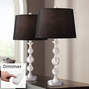 Regency Hill Gustavo Modern Glam Table Lamps 25.5" High Set of 2 with Table Top Dimmers Silver Crystal Black Tapered Drum Shade for Living Room Bedroom House Bedside Nightstand Home Office