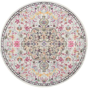 SAFAVIEH Madison Collection Area Rug - 5' Round, Grey & Gold, Boho Chic Medallion Distressed Design, Non-Shedding & Easy Care, Ideal for High Traffic Areas in Living Room, Bedroom (MAD447G)