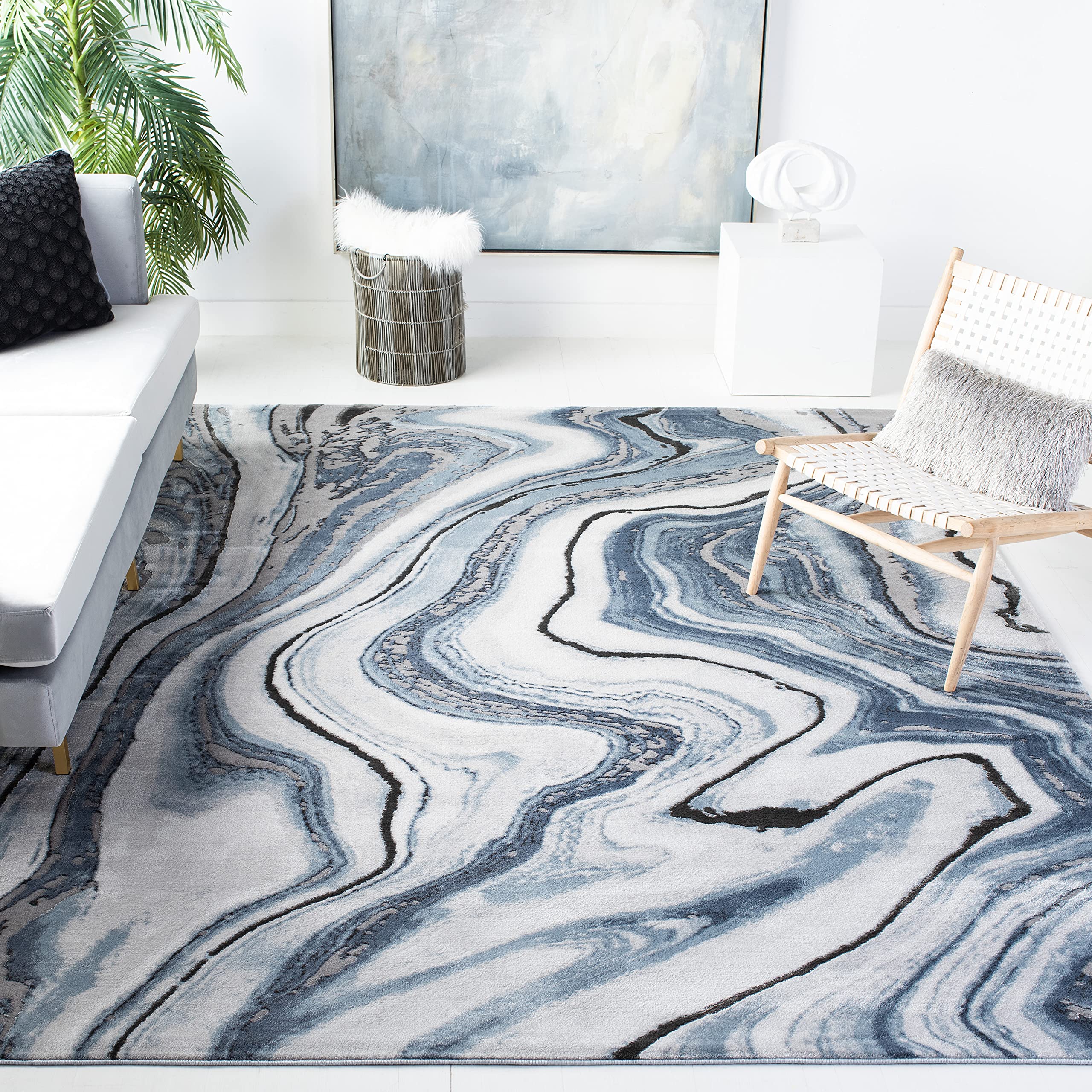 SAFAVIEH Craft Collection Area Rug - 9' x 12', Blue & Grey, Modern Abstract Design, Non-Shedding & Easy Care, Ideal for High Traffic Areas in Living Room, Bedroom (CFT819M)