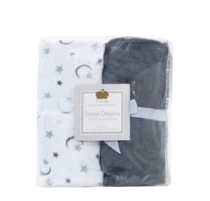 cozy fleece microplush super soft fitted crib sheets (set of 2), grey/white with moon & stars (93ck2fnlflcp01028x52)