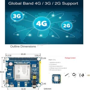 4G 3G 2G GSM GPRS GNSS HAT Based on SIM7600G-H LTE CAT4 150Mbps Wireless Communication Telephone Call SMS Positioning for Raspberry Pi 4 3 2 Model B B+ Zero W WH Jetson Nano (Global Version)@XYGStudy