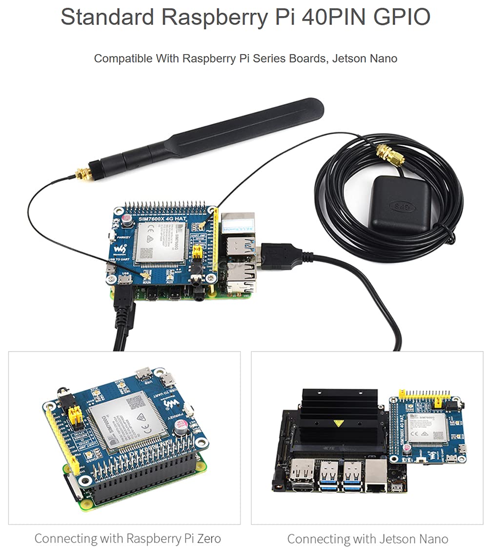 4G 3G 2G GSM GPRS GNSS HAT Based on SIM7600G-H LTE CAT4 150Mbps Wireless Communication Telephone Call SMS Positioning for Raspberry Pi 4 3 2 Model B B+ Zero W WH Jetson Nano (Global Version)@XYGStudy