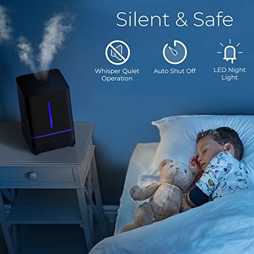 Everlasting Comfort: Cool Mist Humidifier for Bedroom 4L - Large Room, Filterless Humidifier with Essential Oil Diffuser, Easy Clean & Quiet, Black