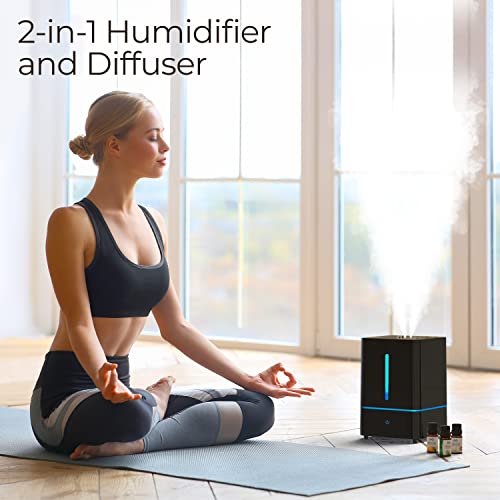 Everlasting Comfort: Cool Mist Humidifier for Bedroom 4L - Large Room, Filterless Humidifier with Essential Oil Diffuser, Easy Clean & Quiet, Black