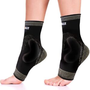 NeoAlly Copper Ankle Support Brace Compression Sleeve with Silicone Gel Reduce Foot Swelling Pain Relief from Plantar Fasciitis and Achilles Tendon (Medium - 1 Pair)