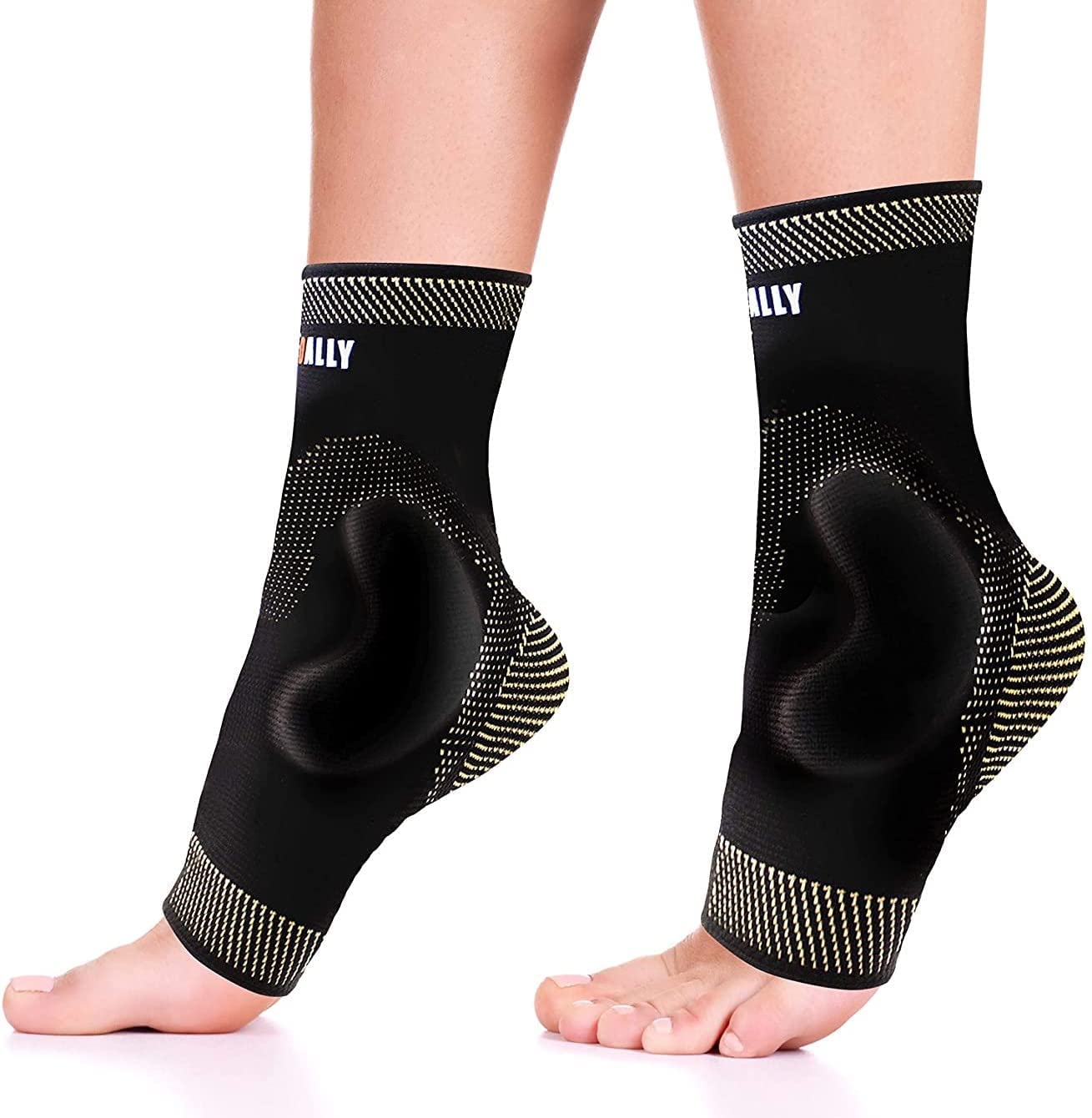 NeoAlly Copper Ankle Support Brace Compression Sleeve with Silicone Gel Reduce Foot Swelling Pain Relief from Plantar Fasciitis and Achilles Tendon (Medium - 1 Pair)