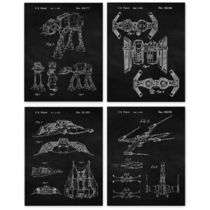 vintage star vessels patent prints, 4 (11x14) unframed photos, wall art decor gifts for home office nasa creator gears garage shop studio science student teacher comic-con sci-fi wars space movies fan