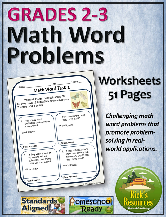 Multi-Step Word Problem Math Stories for Grades 2-3