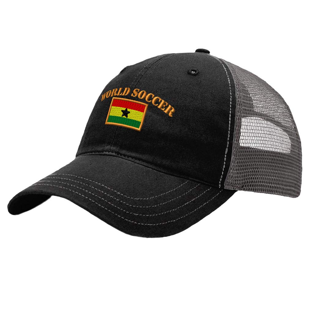 Richardson Trucker Mesh Hat Ghana World Soccer Flag Embroidery Cotton Dad Hats for Men & Women Snapback Black Charcoal