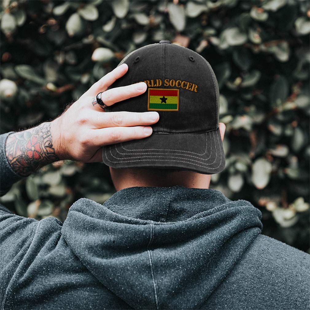 Richardson Trucker Mesh Hat Ghana World Soccer Flag Embroidery Cotton Dad Hats for Men & Women Snapback Black Charcoal