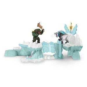 schleich eldrador creatures, mythical creatures toys for kids, attack on ice fortress set with ice monster and jungle monster action figures, ages 7+