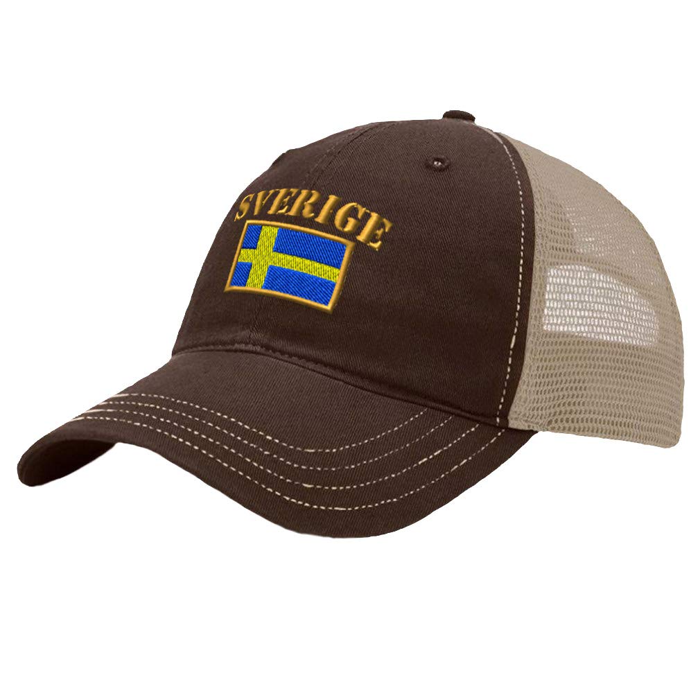 Richardson Trucker Mesh Hat Sweden Sverige Flag Embroidery Cotton Dad Hats for Men & Women Snapback Brown Khaki