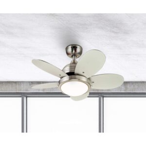 Westinghouse 7223600 Roundabout Indoor Ceiling Fan with Light, 30 Inch, Brushed Nickel