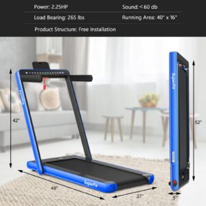 Goplus 2 in 1 Folding Treadmill with Dual Display, 2.25HP Superfit Under Desk Electric Pad Treadmill, Installation-Free, Blue Tooth Speaker, APP Control, Remote Control, Walking Jogging for Home