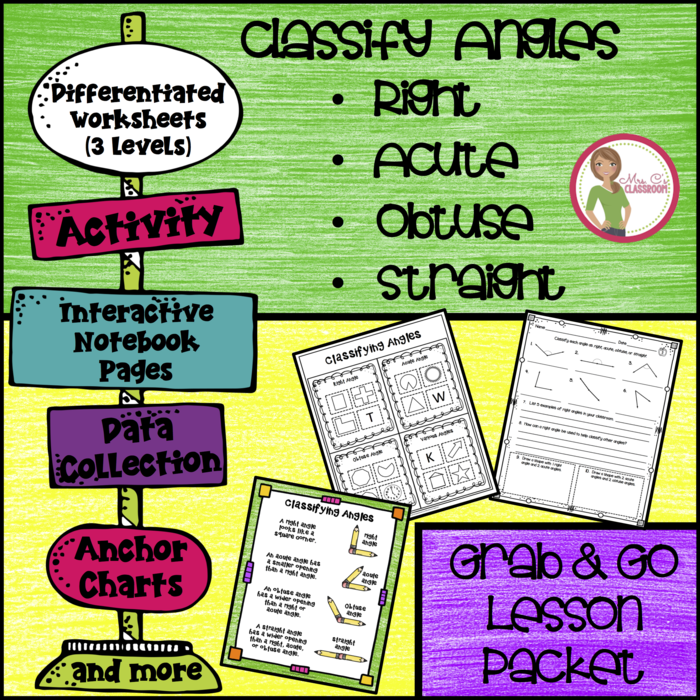 ANGLES / Classifying Angles / DIFFERENTIATED / Grab & Go Lesson Packet / Acute / Obtuse / Right / Straight / Geometry