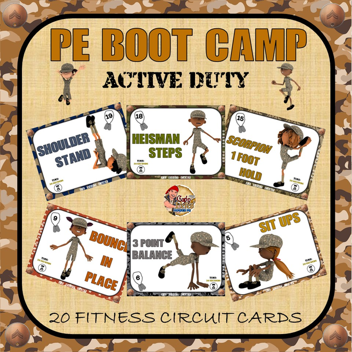 PE BOOT CAMP SERIES: Active Duty- 20 Fitness Circuit Cards- Great for Distance Learning