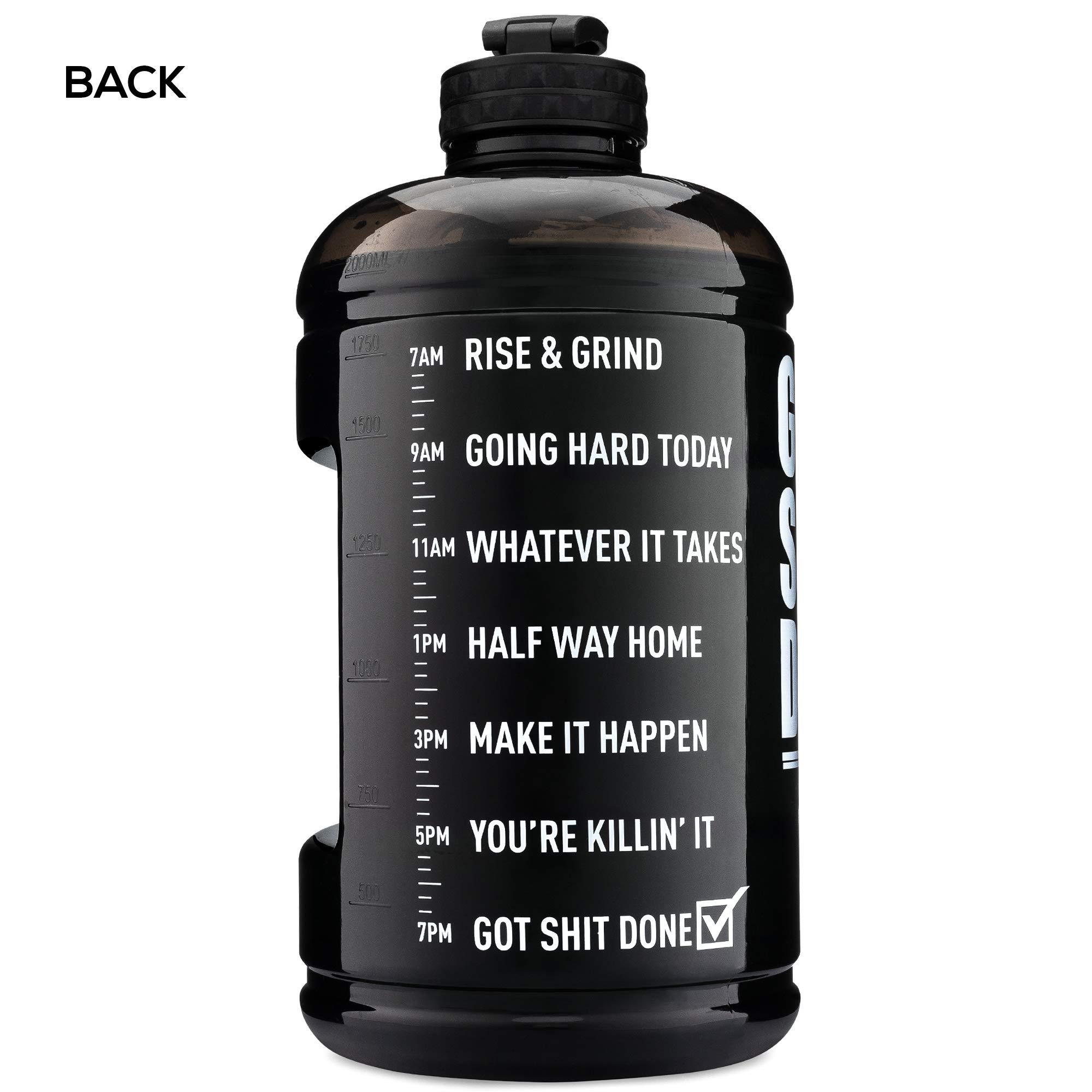 Get It Done, Half Gallon Water Jug with Time Marker Lines, 2.2L, 72oz BPA Free Large Bottle for Hydration Motivation with Straw and Shaker Spout