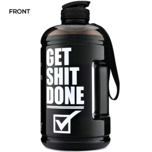 Get It Done, Half Gallon Water Jug with Time Marker Lines, 2.2L, 72oz BPA Free Large Bottle for Hydration Motivation with Straw and Shaker Spout