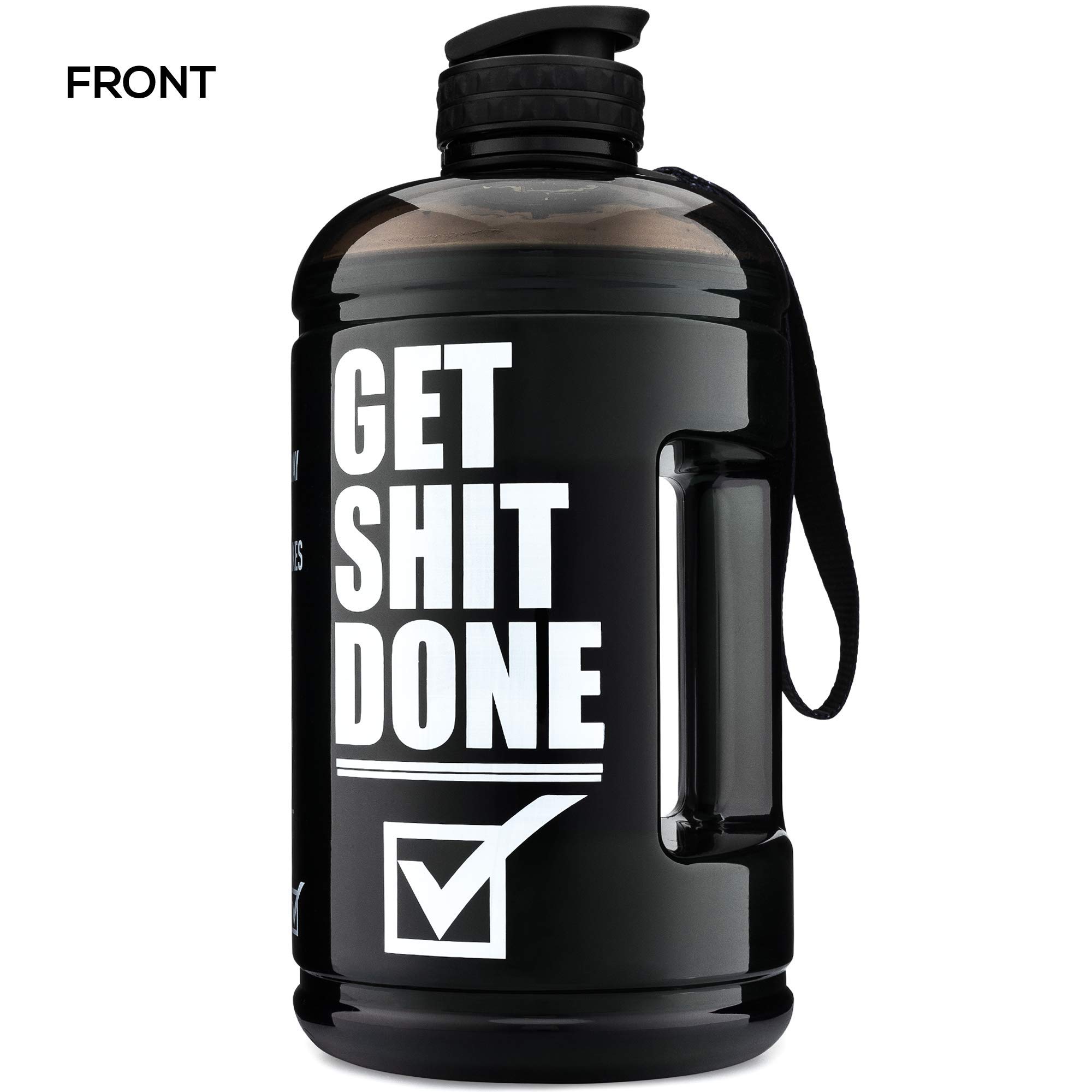 Get It Done, Half Gallon Water Jug with Time Marker Lines, 2.2L, 72oz BPA Free Large Bottle for Hydration Motivation with Straw and Shaker Spout