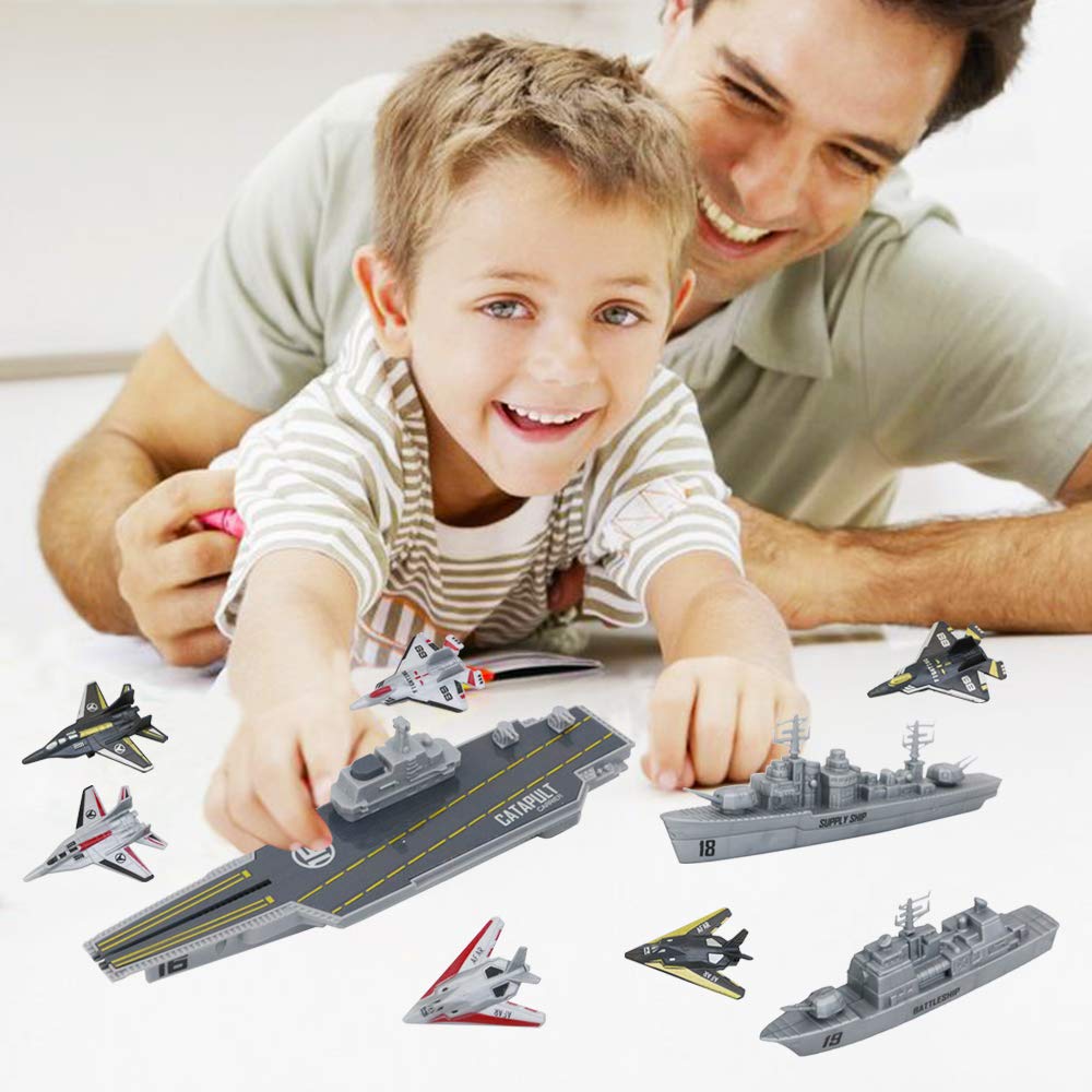 deAO Aircraft Carrier Toy Military Naval Ship Play Set with Small Scale Planes Toy, Supply Ship,Great Battleship Toys Army Men Toys for Boys Girls Kids