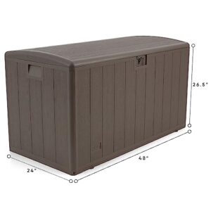 Plastic Development Group 105 Gallon Weatherproof Resin Outdoor Patio Storage Deck Box with Secure Lid Retainer Straps, Driftwood Gray