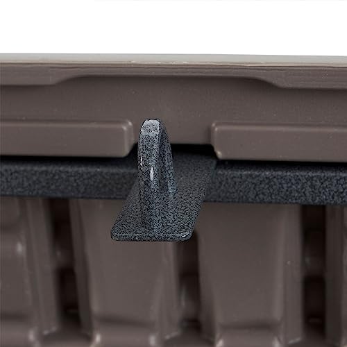 Plastic Development Group 105 Gallon Weatherproof Resin Outdoor Patio Storage Deck Box with Secure Lid Retainer Straps, Driftwood Gray