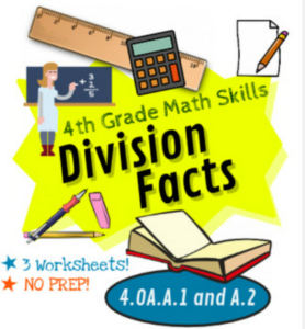 division facts, 4th grade math skills, common core 4.oa.a.1 and 4.oa.a.2