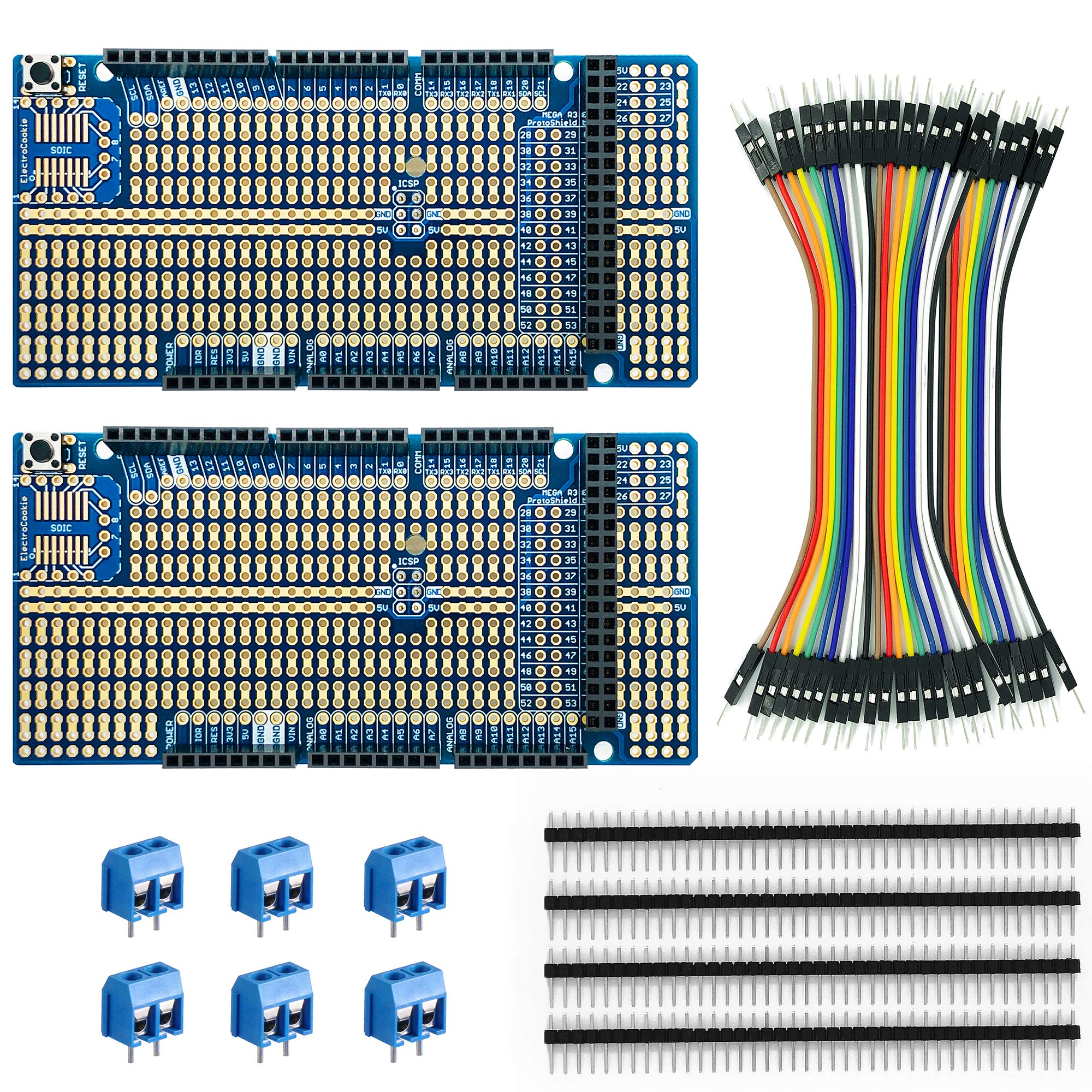 ElectroCookie Proto Shield Kit Compatible with Arduino Mega R3, Stackable DIY Expansion Prototype PCB (2 Pack)