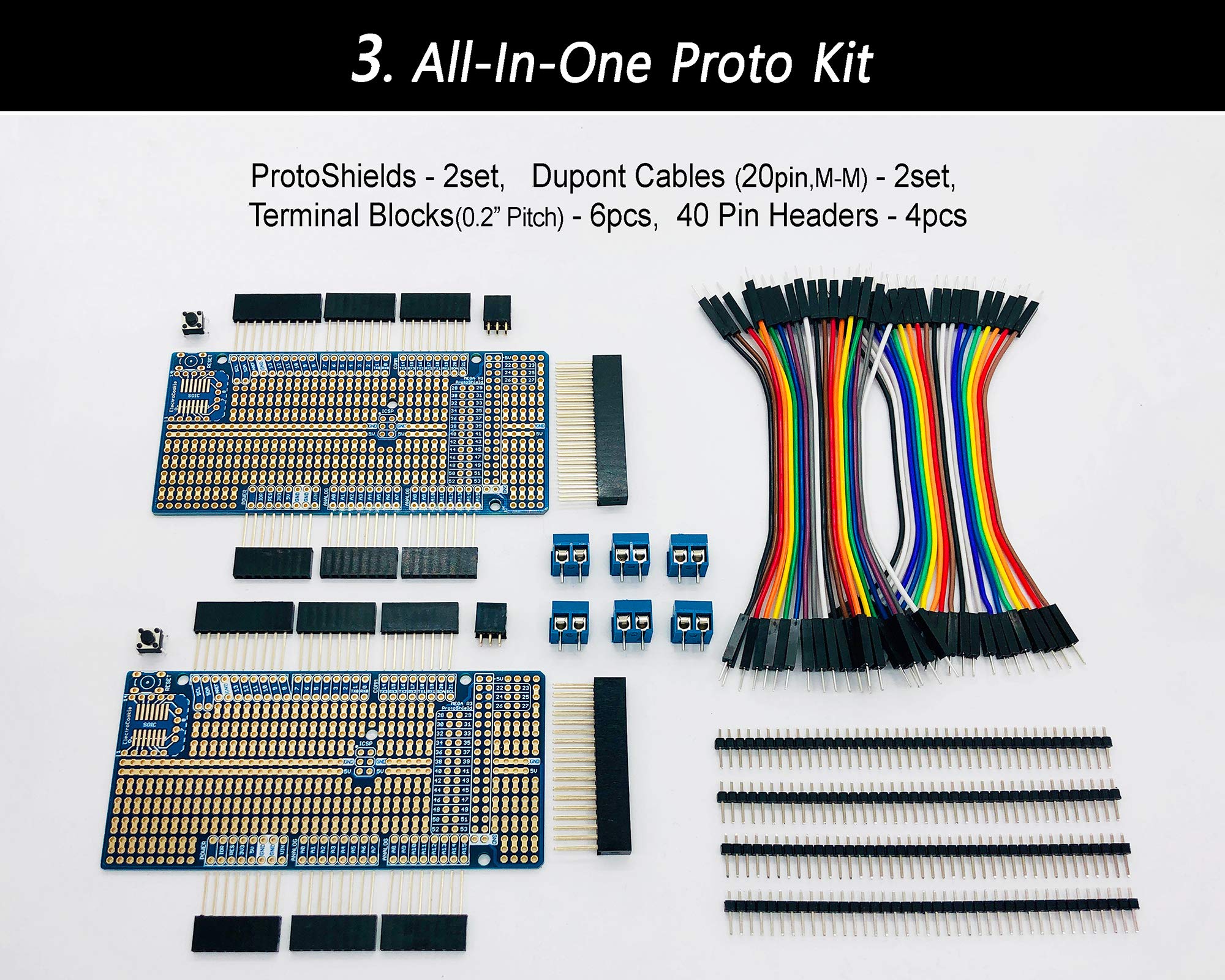 ElectroCookie Proto Shield Kit Compatible with Arduino Mega R3, Stackable DIY Expansion Prototype PCB (2 Pack)