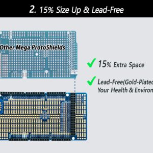 ElectroCookie Proto Shield Kit Compatible with Arduino Mega R3, Stackable DIY Expansion Prototype PCB (2 Pack)