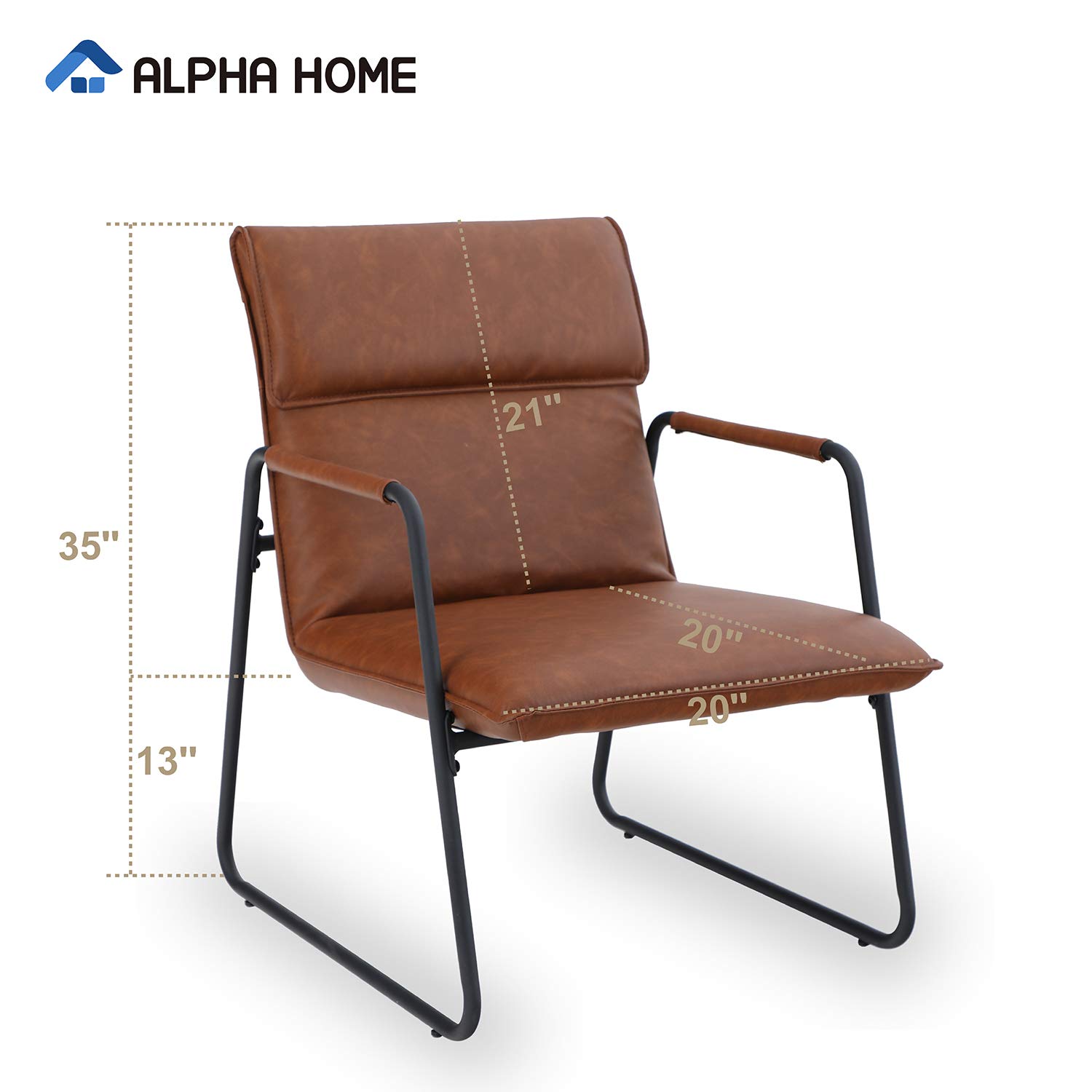 ALPHA HOME Living Room Accent Chair Sofa Chair Lounge Chair with Metal Leg for Home Office Study Living Room Vanity Bedroom,Brown