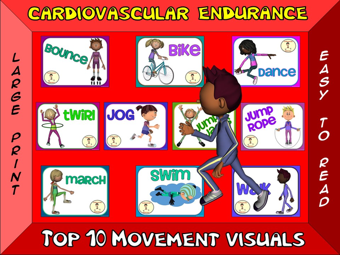 Cardiovascular Endurance- Top 10 Movement Visuals- Simple Large Print Design