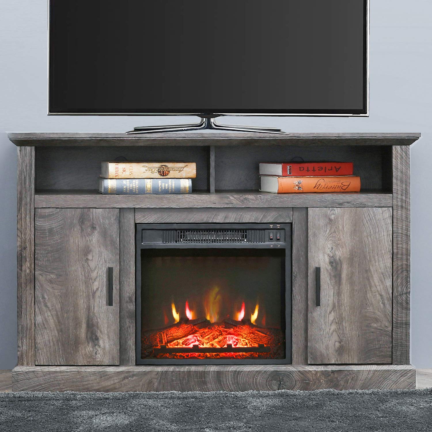 PatioFestival Electric Fireplace TV Stand Entertainment Center Corner Fire Place Heaters Tv Console with Generic Rustic Furniture for TVs up to 42" Wide, Rustic