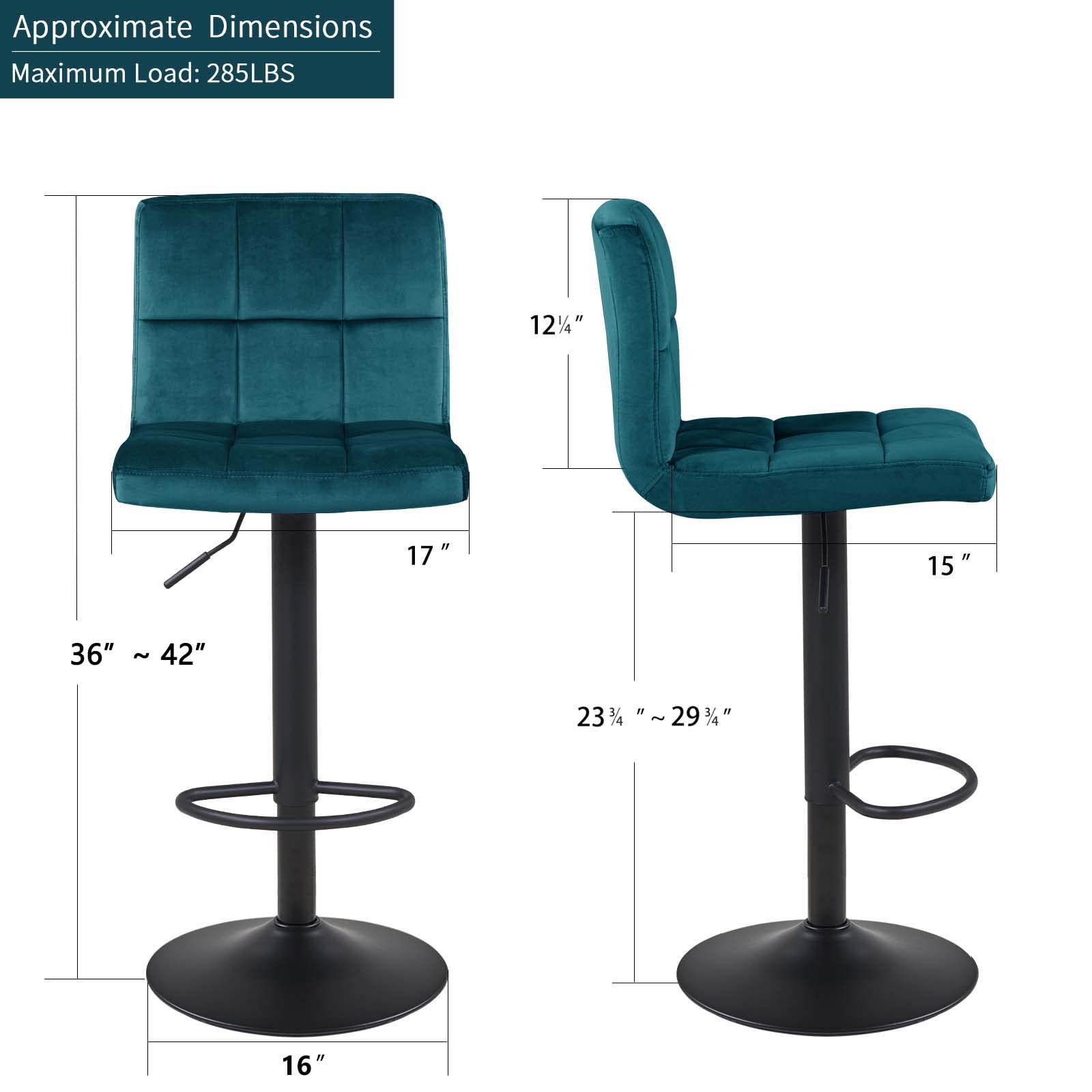 DUHOME Large Size Bar Chairs Set of 2,Adjustable Barstools Seat Made of Velvet Suitable for Restaurants Kitchens Living Rooms Diningroom Entertainment Rooms Offices Cafes Atrovirens