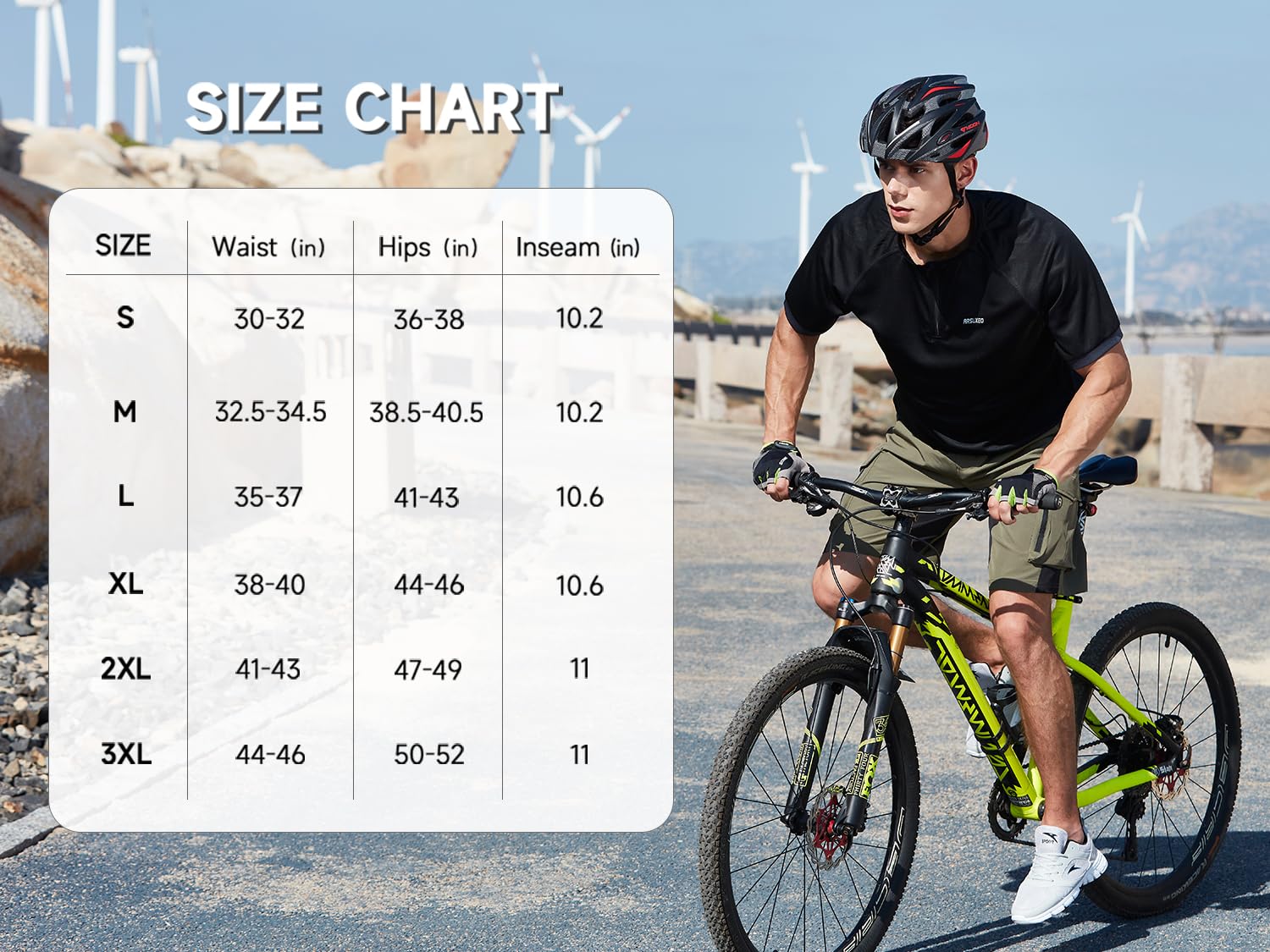 Men's Mountain Bike Shorts 3D Padded Bicycle MTB Shorts Loose-fit Lightweight MTB Cycling Shorts (Black-L)