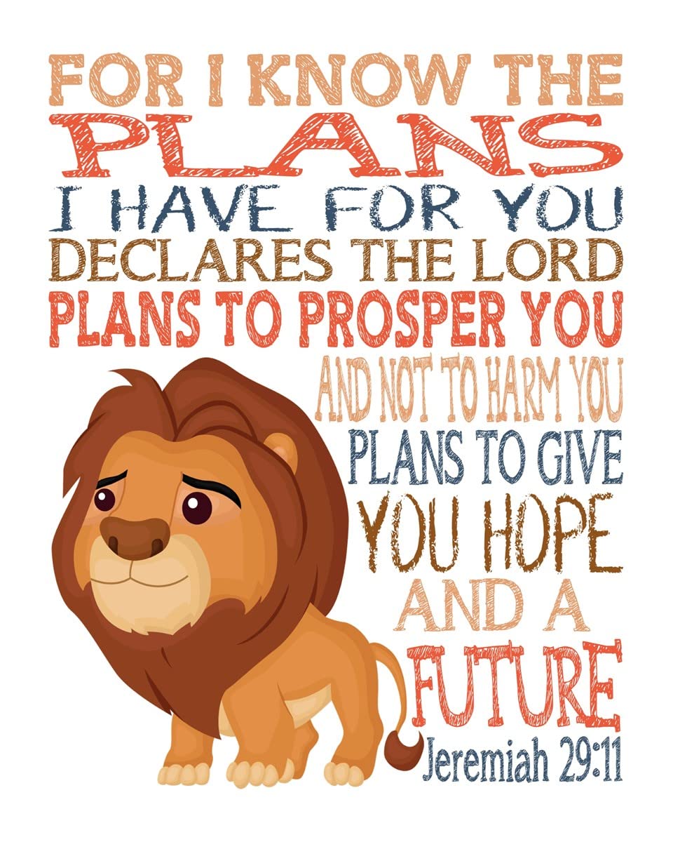 Lion King Christian Nursery Decor Set of 4 Unframed Prints Mufasa, Pumba, Simba and Timon with Bible Verses