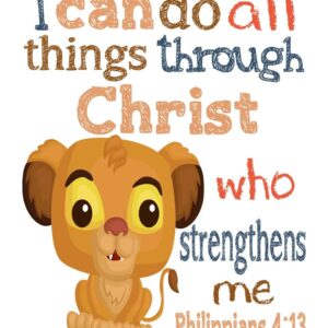 Lion King Christian Nursery Decor Set of 4 Unframed Prints Mufasa, Pumba, Simba and Timon with Bible Verses