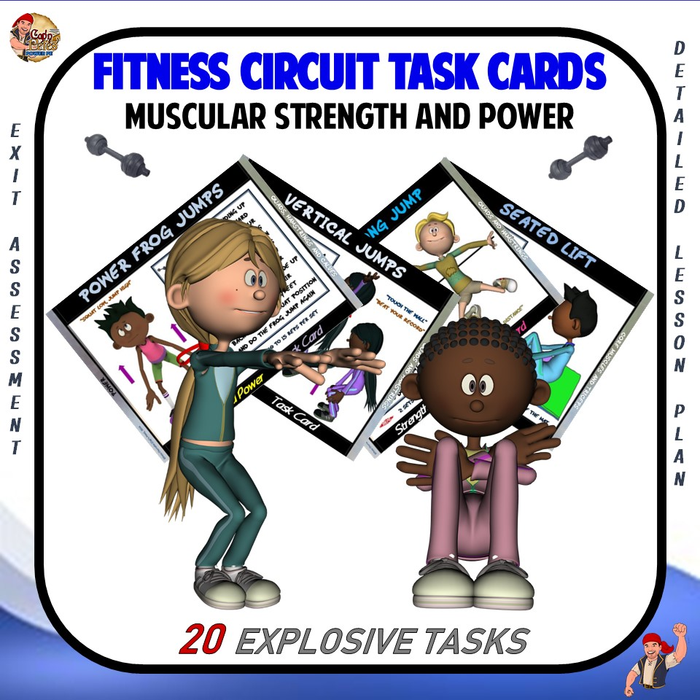 Fitness Circuit Task Cards- “Muscular Strength and Power”- Great for Distance Learning