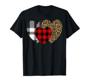 leopard heart buffalo red black plaid heart valentine day t-shirt